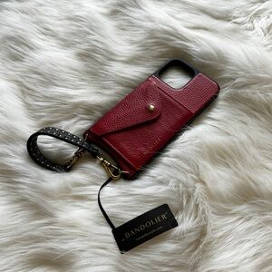 New with Tag Bandolier Burgundy Leather Phone Case with hand strap